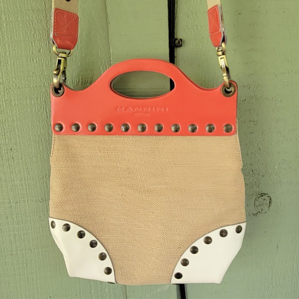 NANNINI Burlap Red White Crossbody Bag